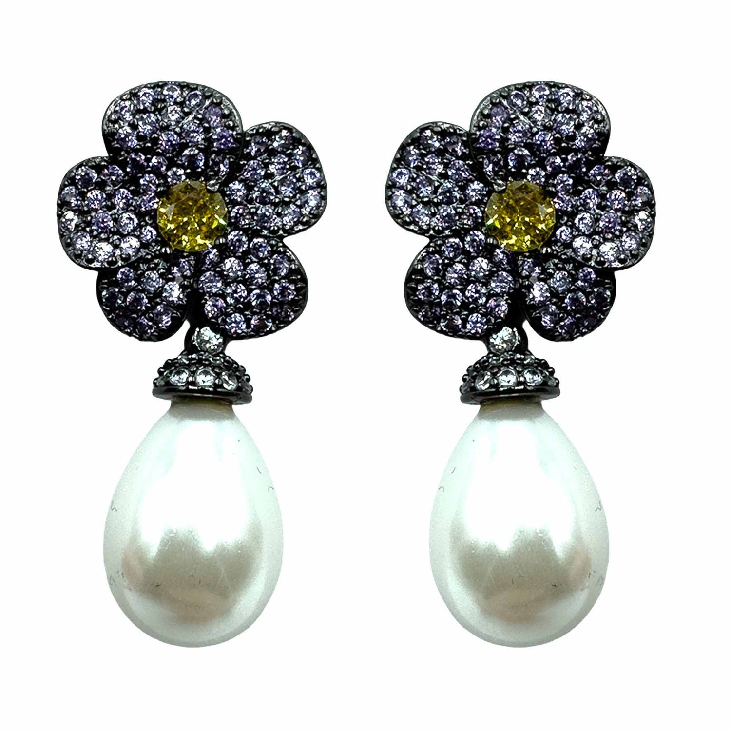 Palestro Milano Orecchini Violetta Margherite di zirconi con perla