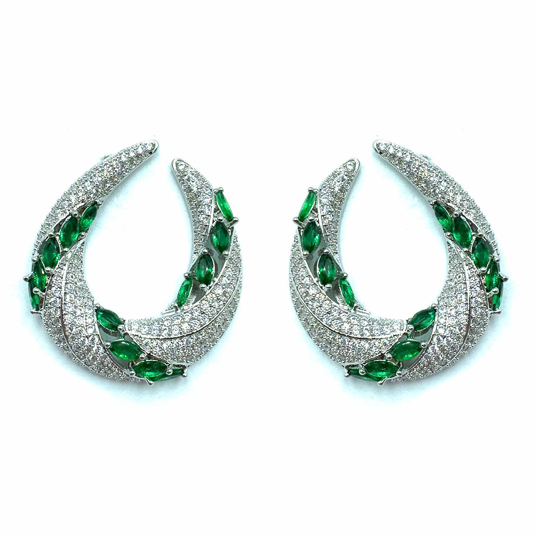 Palestro Milano Orecchini Virgola con foglioline Smeraldo