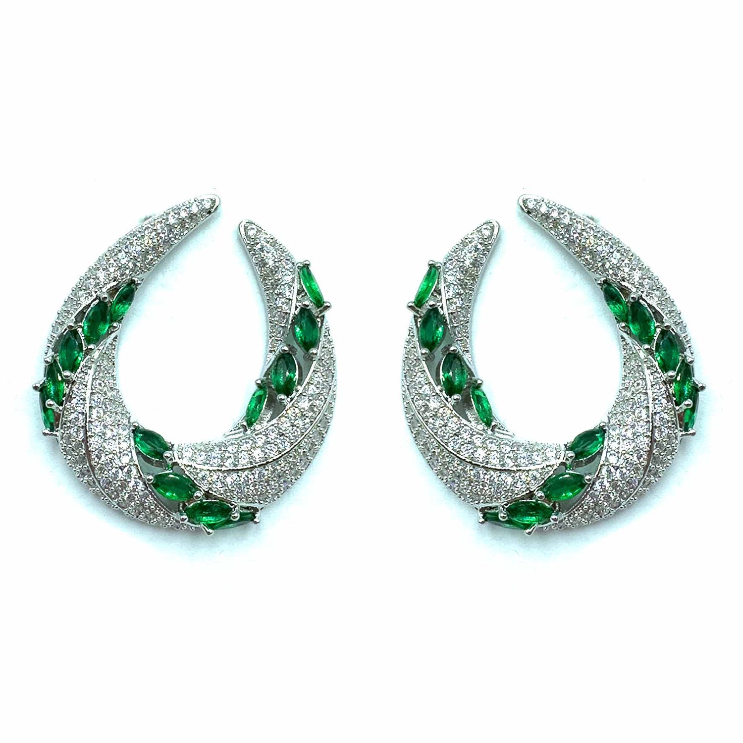 Palestro Milano Orecchini Virgola con foglioline Smeraldo