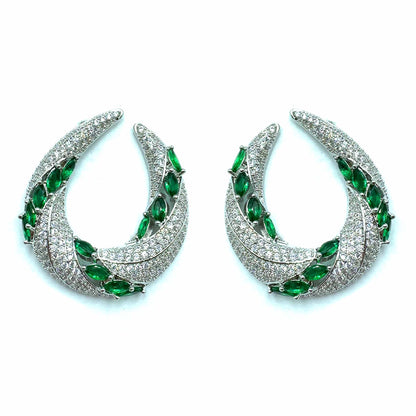 Palestro Milano Orecchini Virgola con foglioline Smeraldo