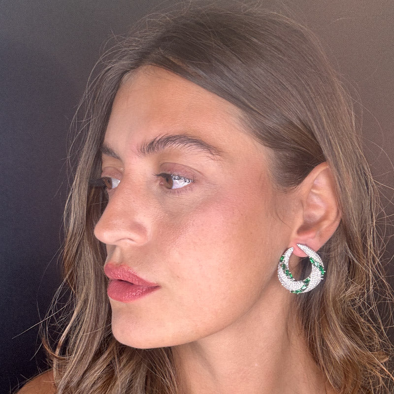 Palestro Milano Orecchini Virgola con foglioline Smeraldo