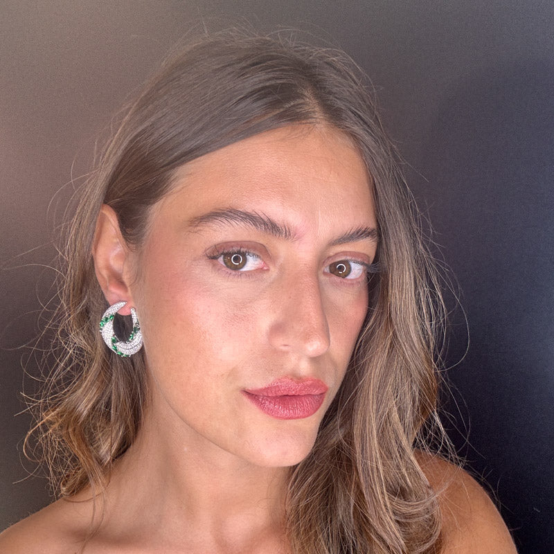 Palestro Milano Orecchini Virgola con foglioline Smeraldo