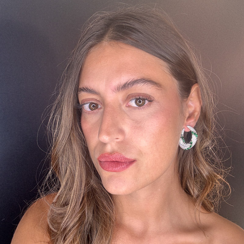 Palestro Milano Orecchini Virgola con foglioline Smeraldo