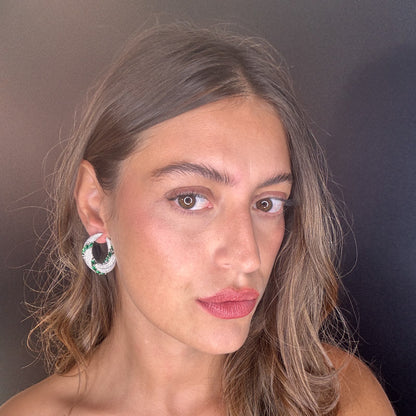 Palestro Milano Orecchini Virgola con foglioline Smeraldo