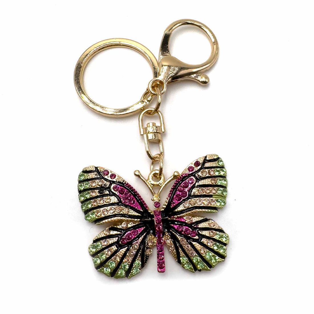 Palestro Milano Portachiavi Pink/Verde Farfalla con zirconi