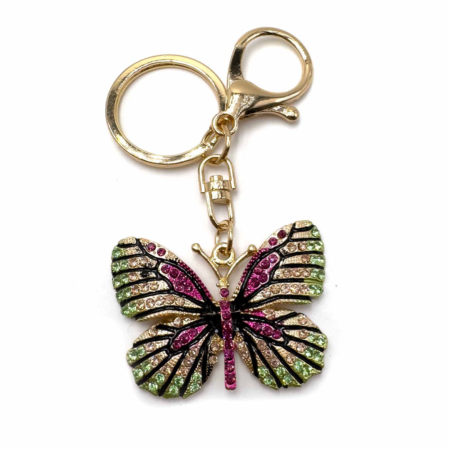 Palestro Milano Portachiavi Pink/Verde Farfalla con zirconi