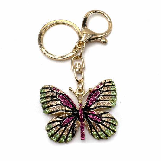 Palestro Milano Portachiavi Pink/Verde Farfalla con zirconi