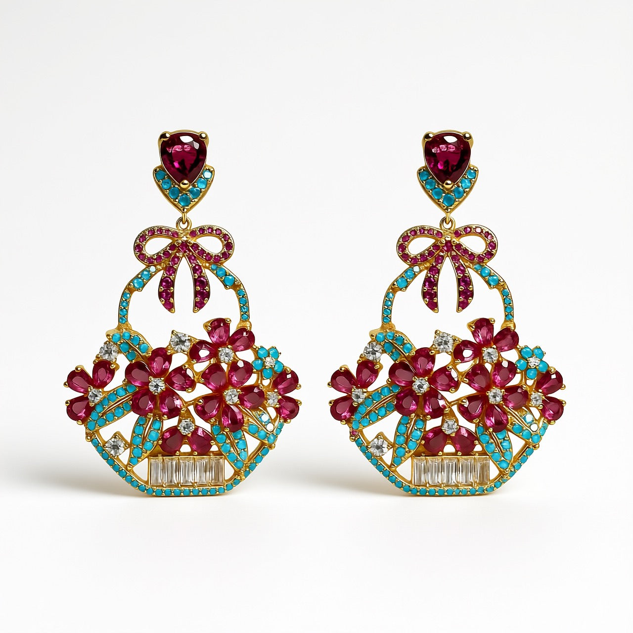 Palestro Milano Rosso Turquoise Cestini con Fiorellini Cristallo