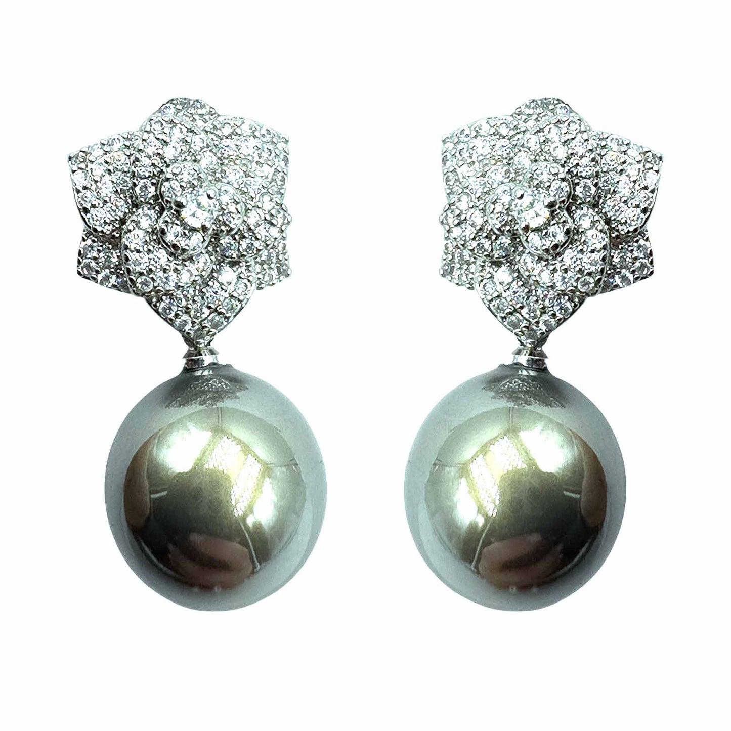 Palestro Milano Silver Grigio Roselline di Pavè con Perla