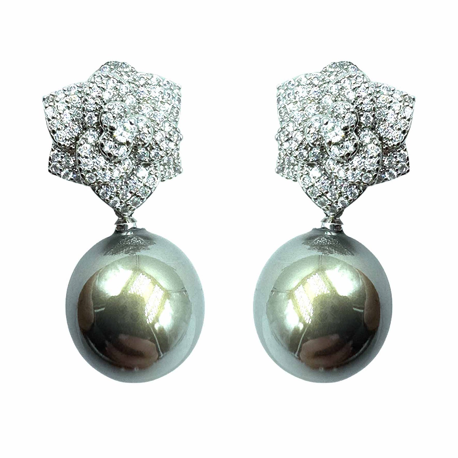 Palestro Milano Silver Grigio Roselline di Pavè con Perla