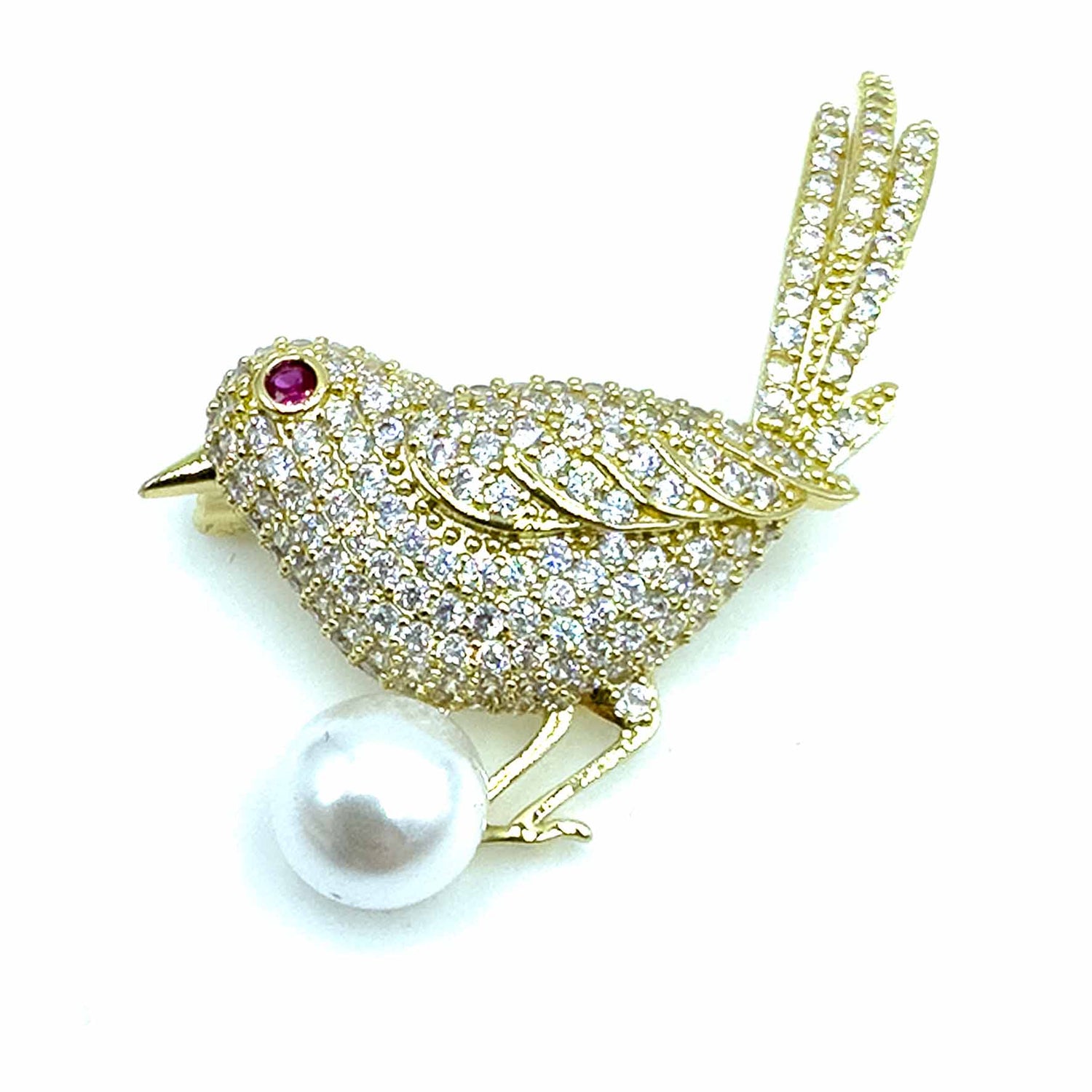 Palestro Milano Spille e spillette Gold Uccellino di Pavè con perla