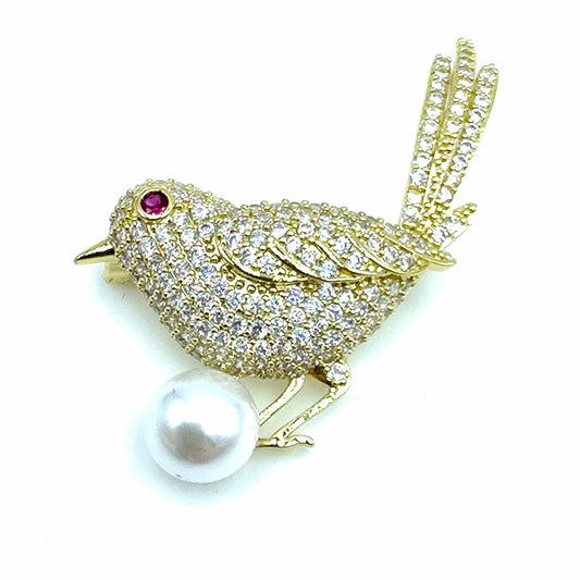 Palestro Milano Spille e spillette Gold Uccellino di Pavè con perla