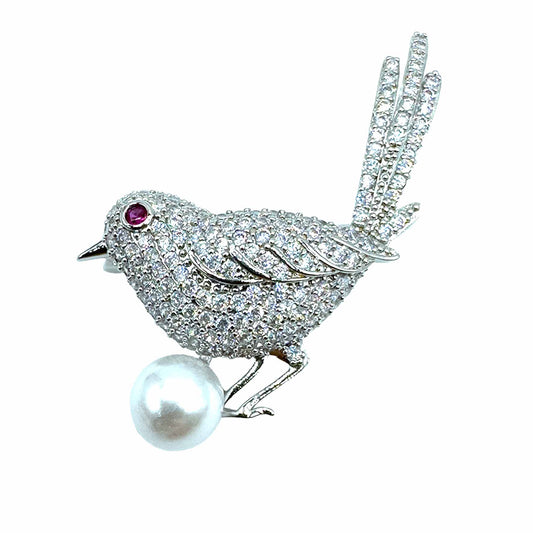 Palestro Milano Spille e spillette Silver Uccellino di Pavè con perla