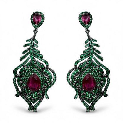 Palestro Milano Orecchini Verde/Bordeaux Piuma Ornamentale
