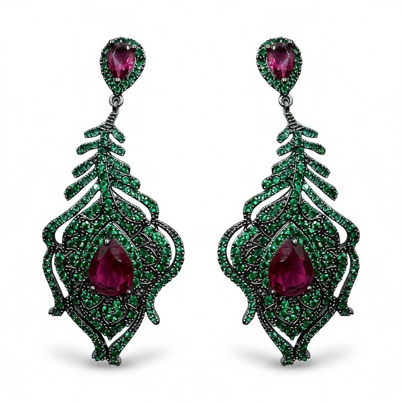 Palestro Milano Orecchini Verde/Bordeaux Piuma Ornamentale