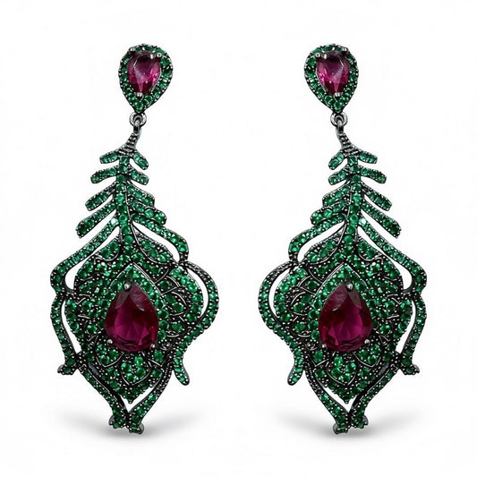 Palestro Milano Orecchini Verde/Bordeaux Piuma Ornamentale