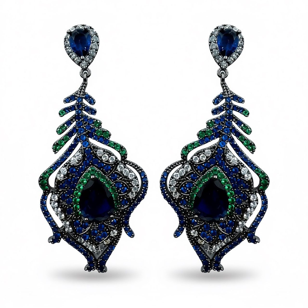 Palestro Milano Orecchini Blu/Verde Piuma Ornamentale