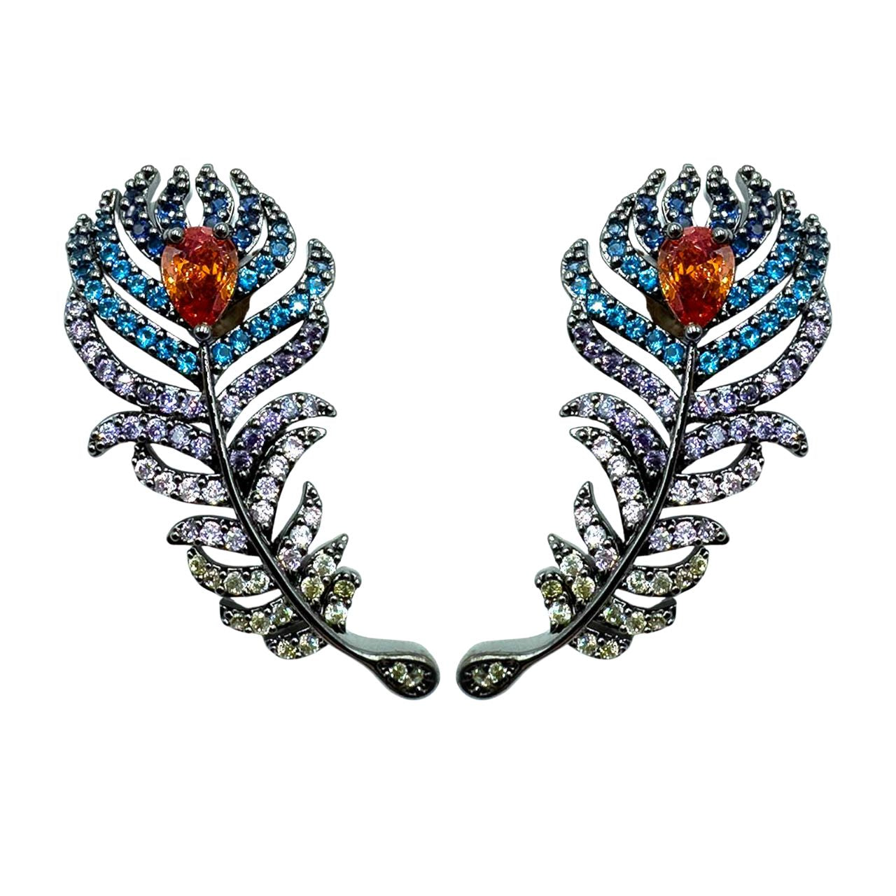 Palestro Milano Orecchini Base Dark - Multicolor Piume Preziose