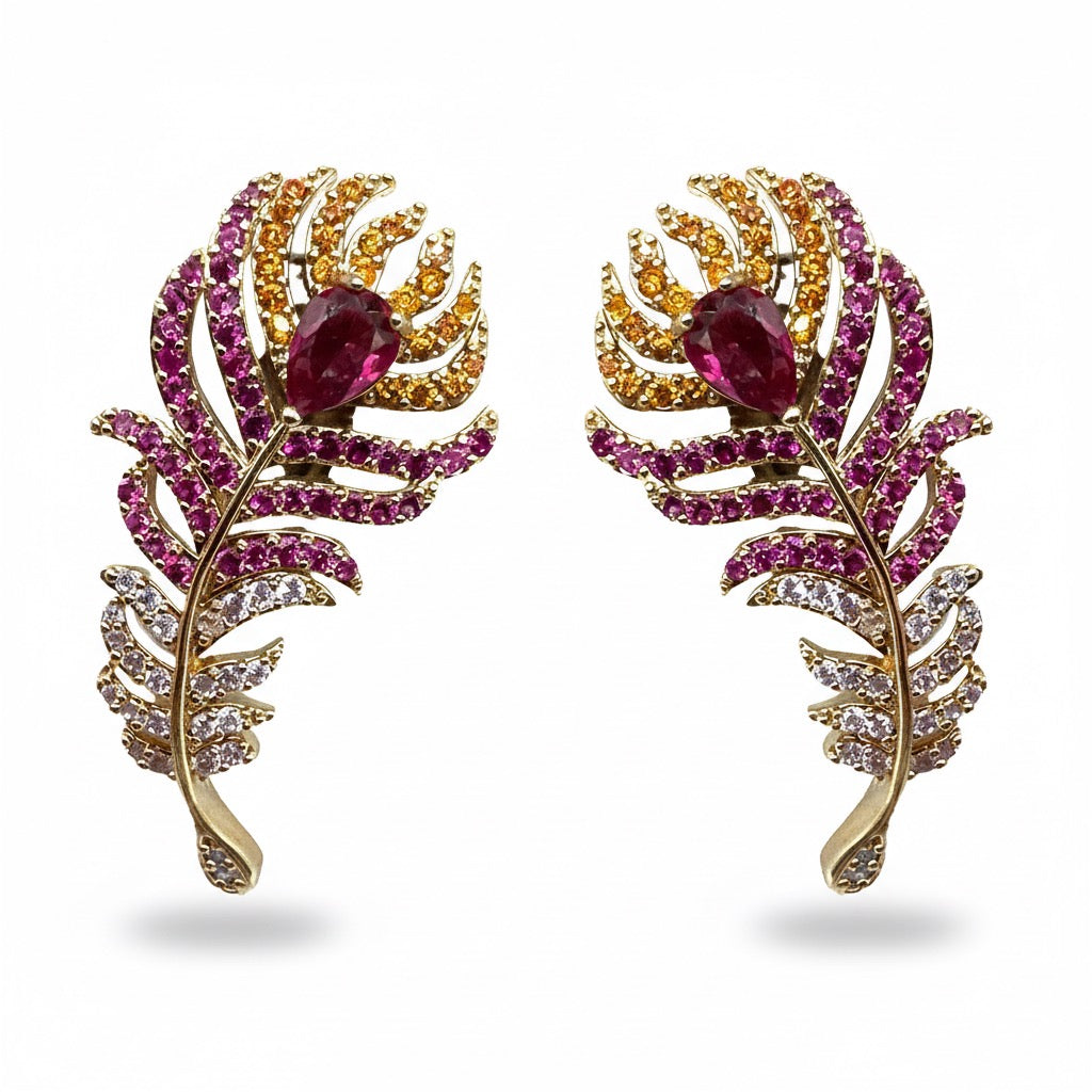 Palestro Milano Orecchini Base Gold - Fucsia Piume Preziose