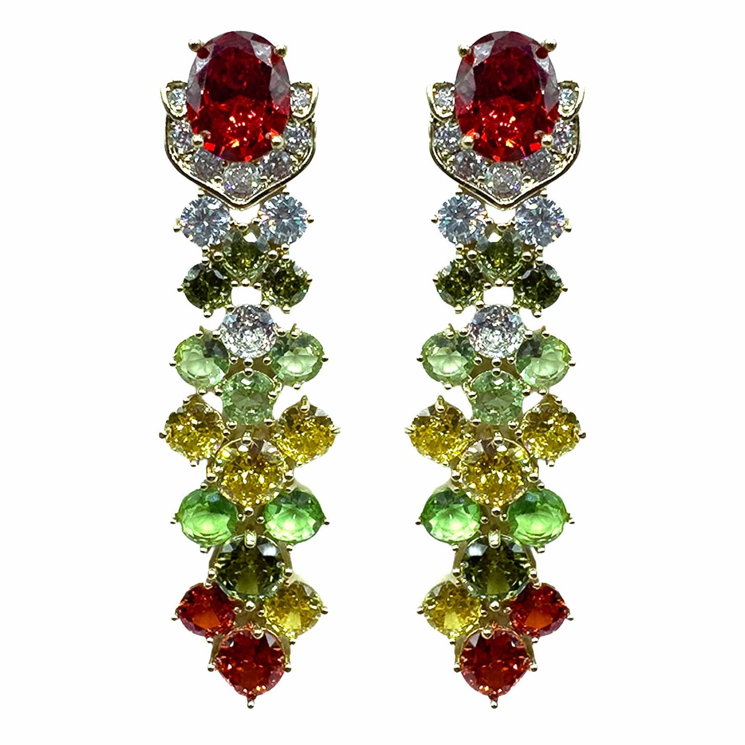 Palestro Milano Orecchini Base Gold - Rubino Verde Giallo Piume di Gemme