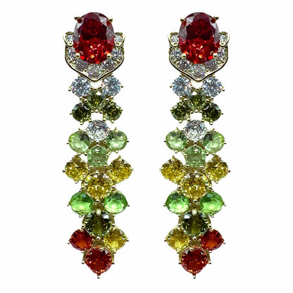Palestro Milano Orecchini Base Gold - Rubino Verde Giallo Piume di Gemme