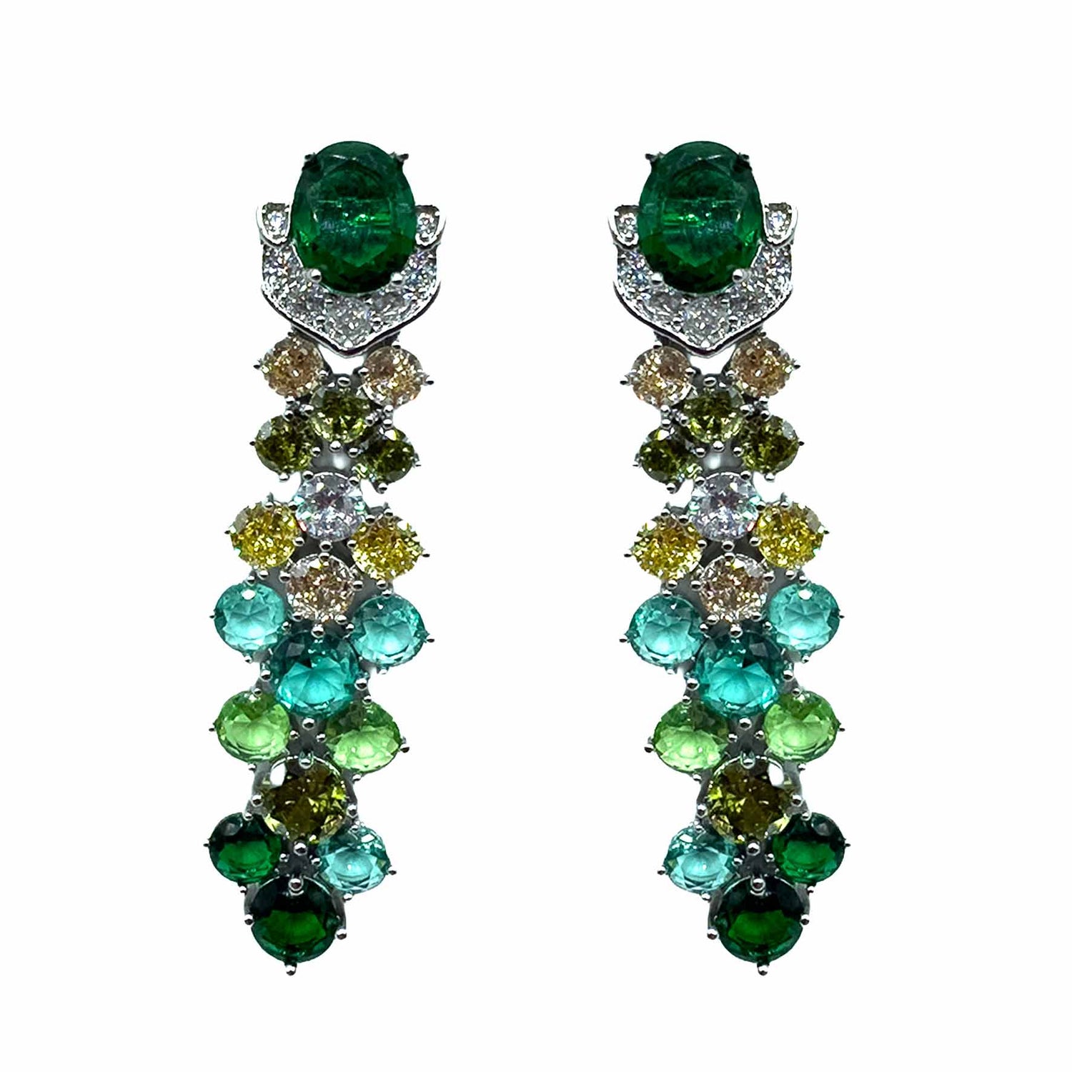 Palestro Milano Orecchini Base Silver - Verde Smeraldo Turquoise Piume di Gemme