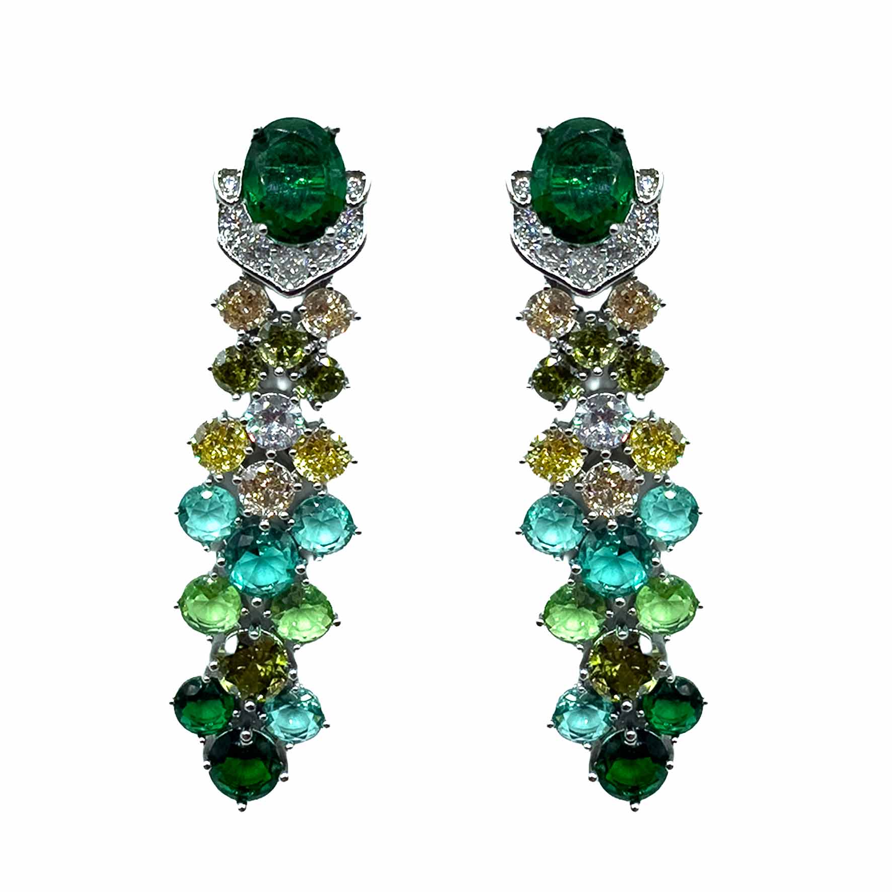 Palestro Milano Orecchini Base Silver - Verde Smeraldo Turquoise Piume di Gemme