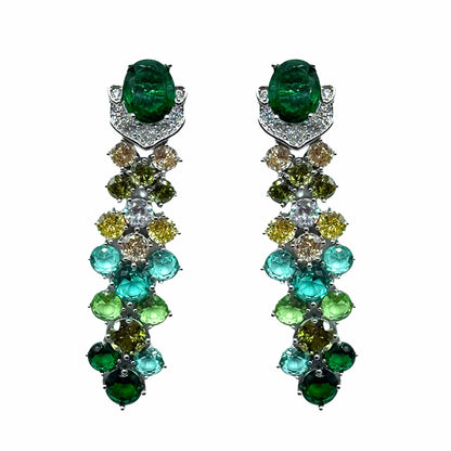Palestro Milano Orecchini Base Silver - Verde Smeraldo Turquoise Piume di Gemme