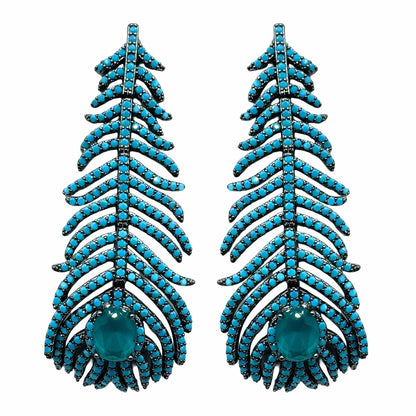Palestro Milano Orecchini Turquoise Piume di pavone pavè