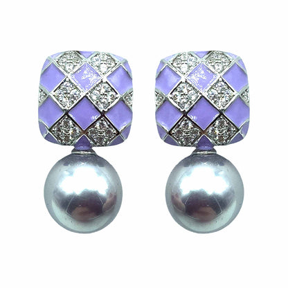 Palestro Milano Orecchini Viola perla grigia Scacchiera con perla pendente