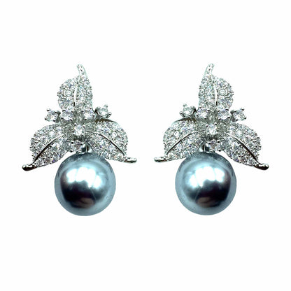 Palestro Milano Orecchini Silver - Perla Grigia Trifoglio con Perla