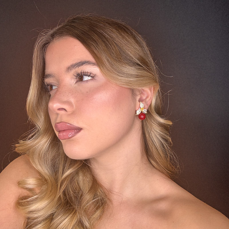 Palestro Milano Orecchini Gold - Perla Rossa Trifoglio con Perla