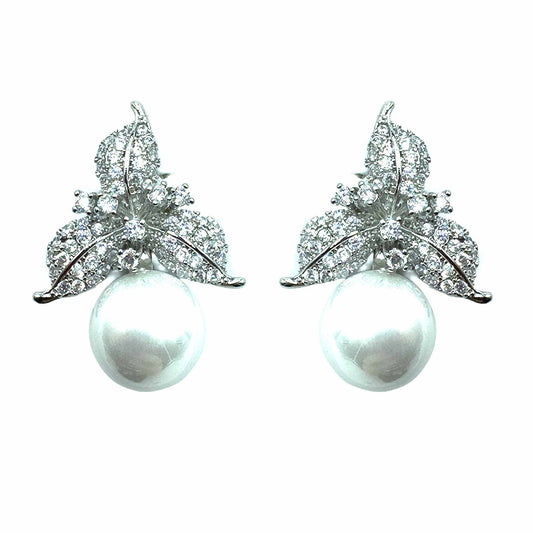 Palestro Milano Orecchini Silver - Perla Bianca Trifoglio con Perla