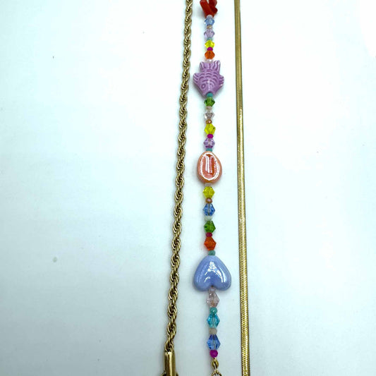 Trio cavigliere catene gold & pesciolino con perline