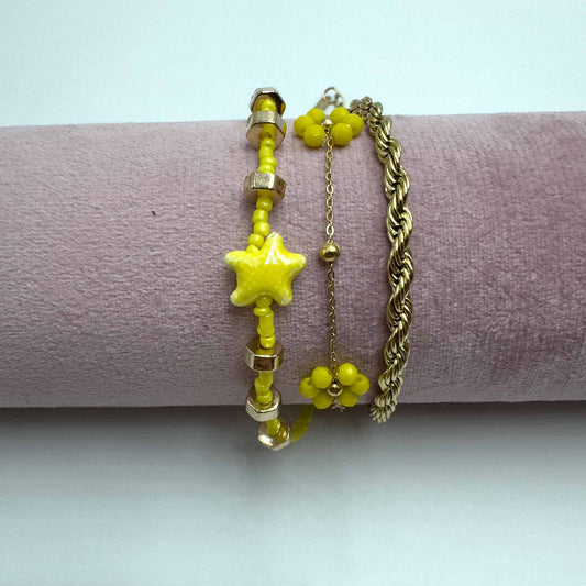 Trio cavigliere gold&giallo limone