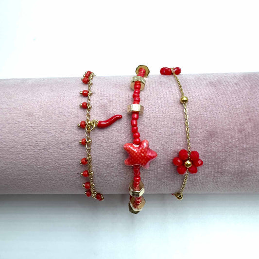 Trio cavigliere rosso fragola