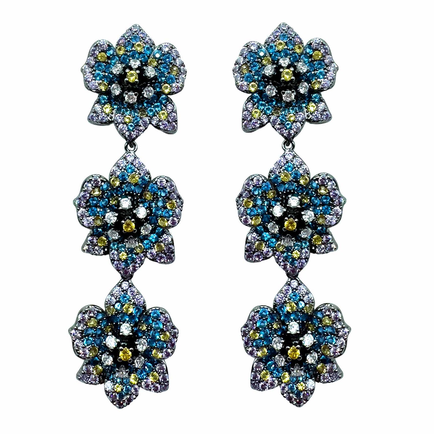 Palestro Milano Orecchini Silver - Lillac Tuquoise Giallo Trio di Gelsomini