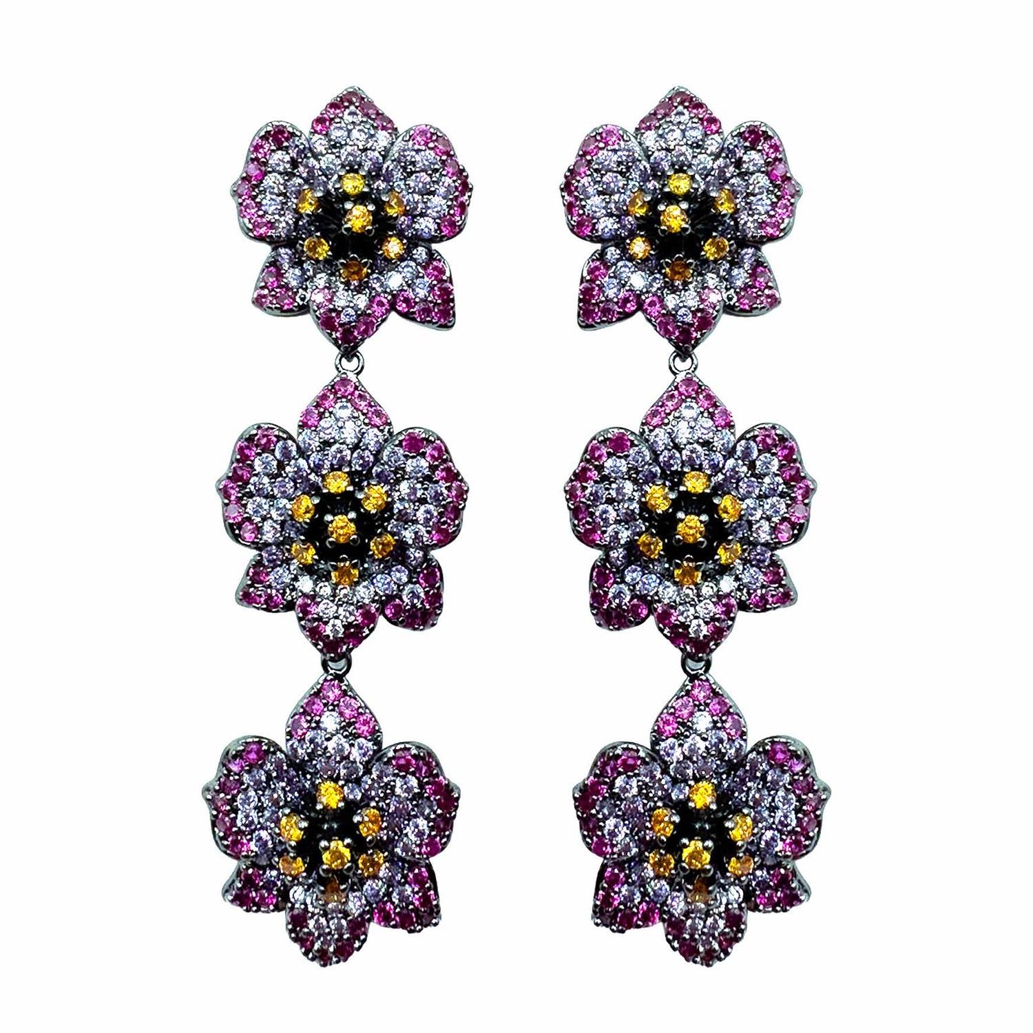 Palestro Milano Orecchini Dark - Lillac Fucsia Arancio Trio di Gelsomini