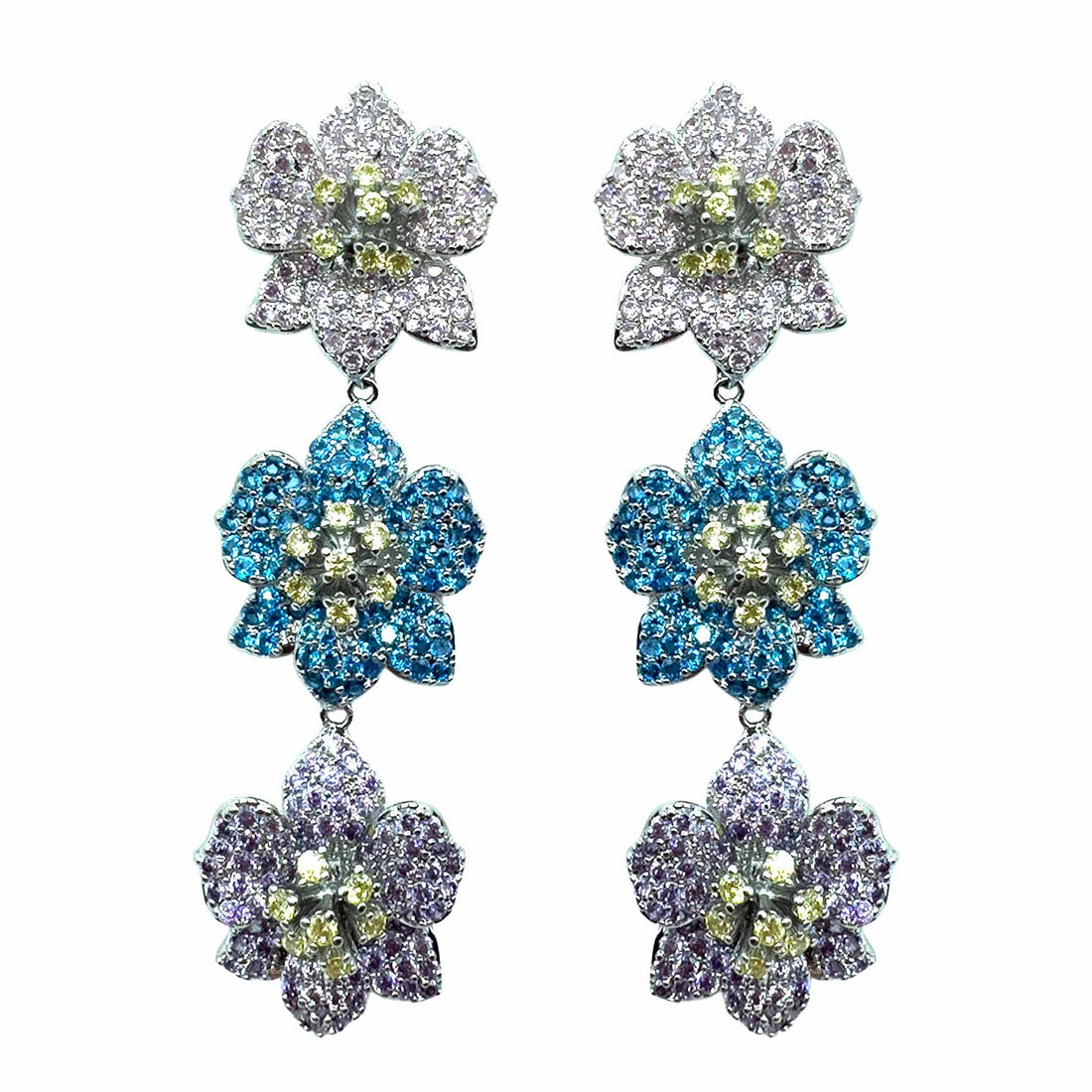 Palestro Milano Orecchini Silver - Pink Lillac Turquoise Trio di Gelsomini