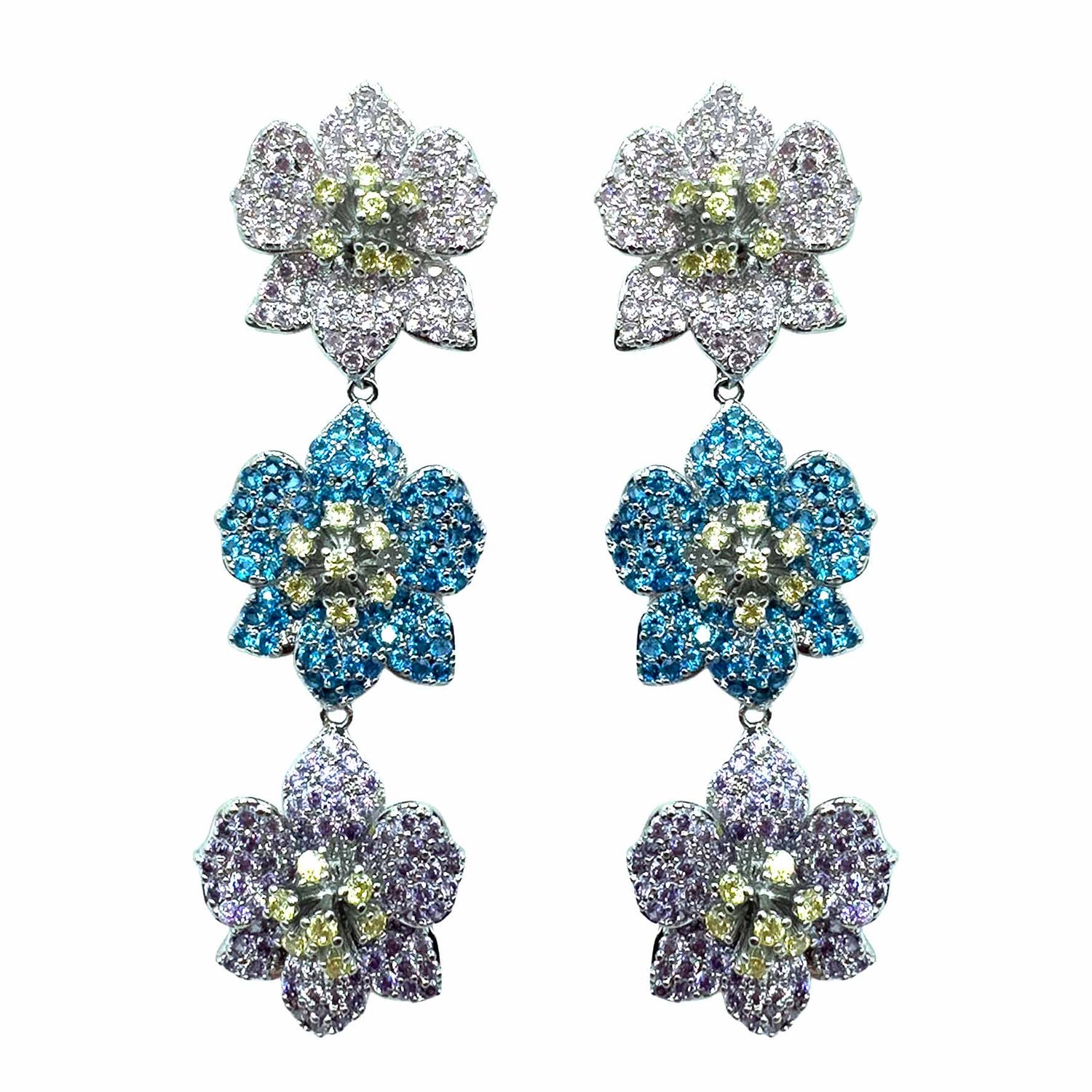 Palestro Milano Orecchini Silver - Pink Lillac Turquoise Trio di Gelsomini