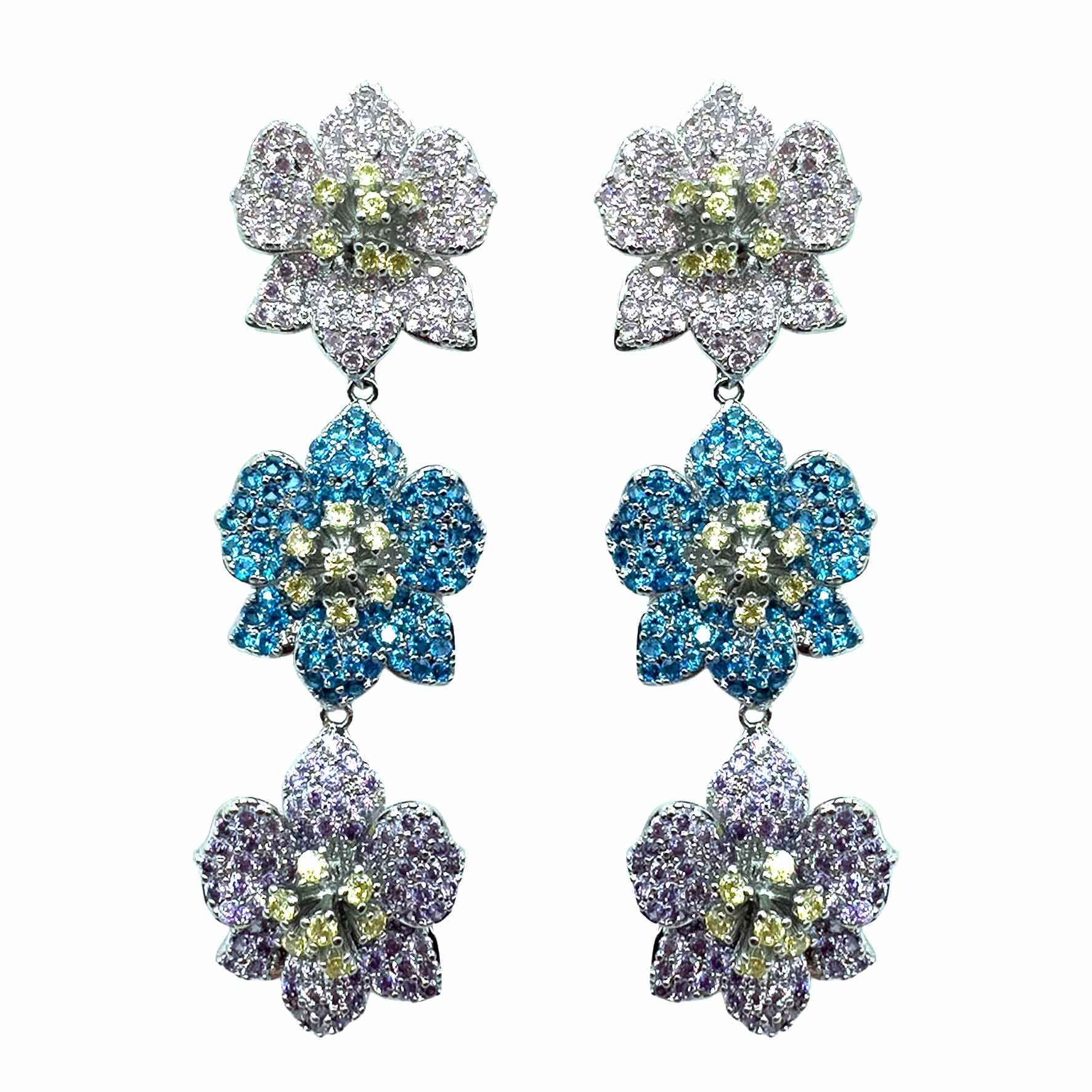 Palestro Milano Orecchini Silver - Pink Lillac Turquoise Trio di Gelsomini