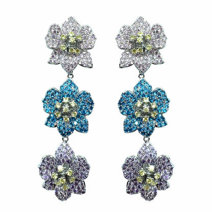 Palestro Milano Orecchini Silver - Pink Lillac Turquoise Trio di Gelsomini