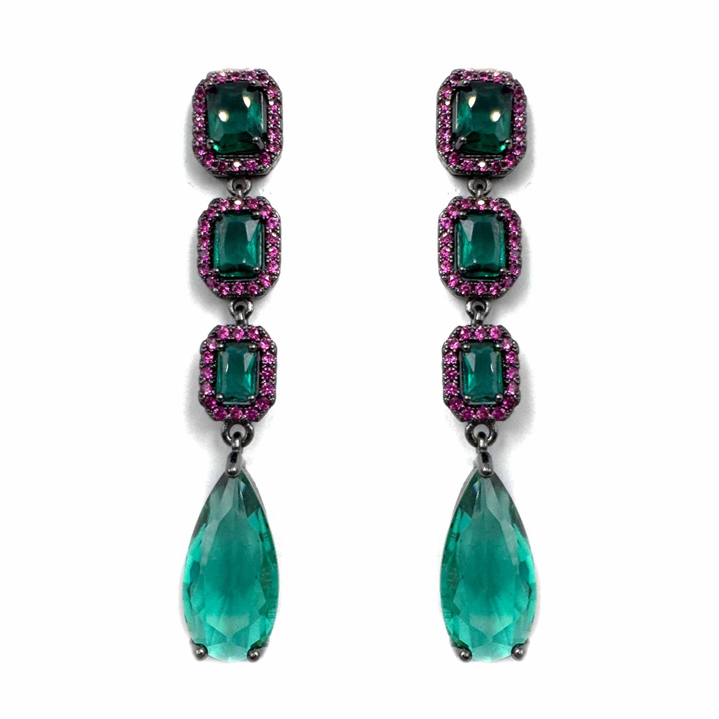 Trio di smeraldi con pavè fucsia