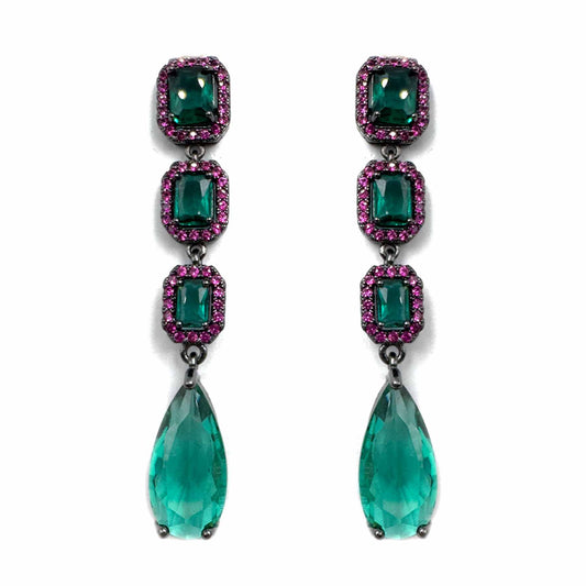 Trio di smeraldi con pavè fucsia