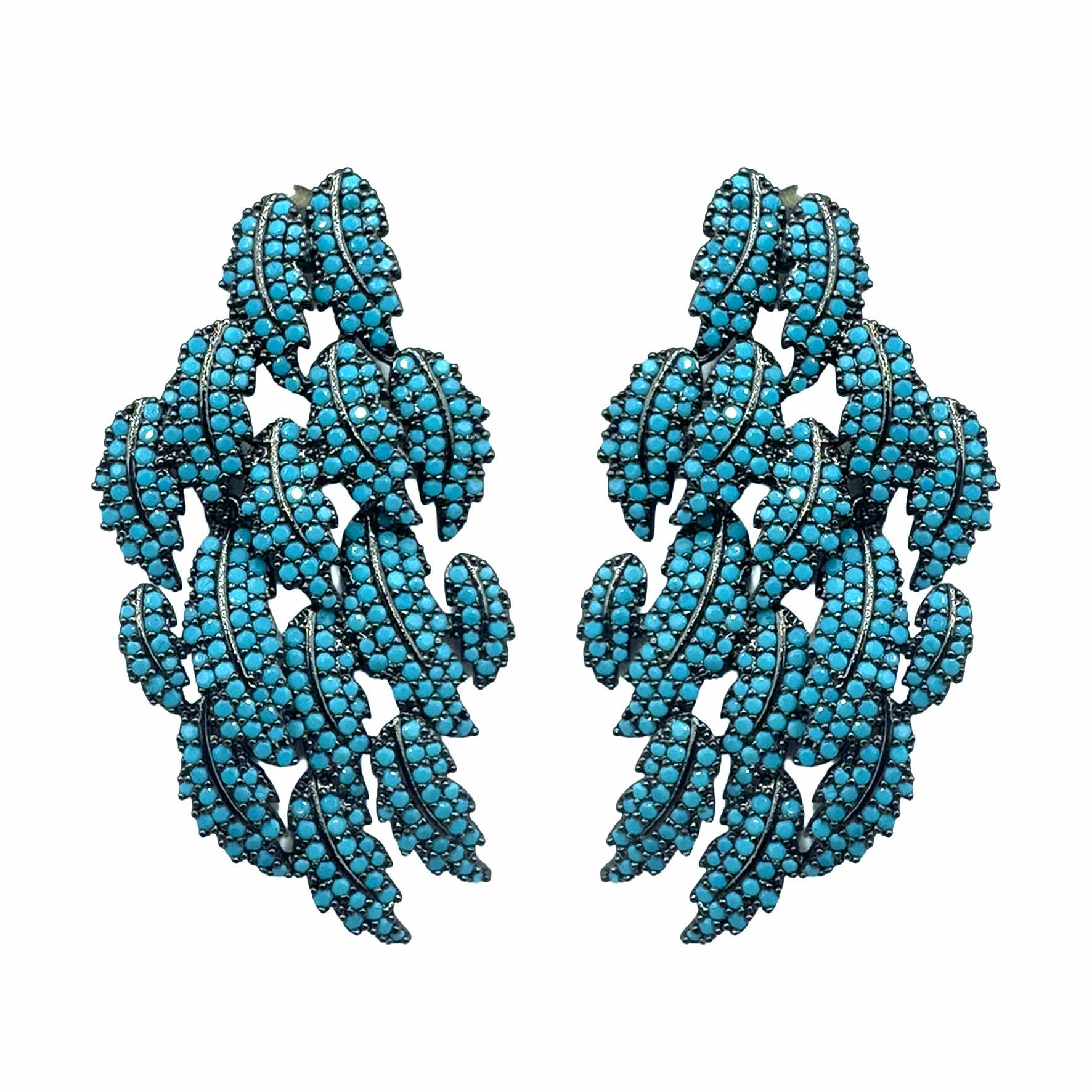 Palestro Milano Orecchini Turquoise Tripudio di foglie pavè - Linea Premium