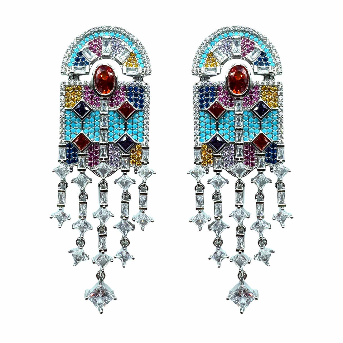 Palestro Milano Orecchini Base Silver - Rubino Violet Turquoise Vetrate di Cristallo