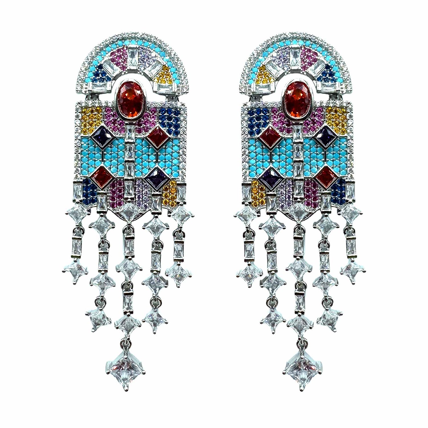 Palestro Milano Orecchini Base Silver - Rubino Violet Turquoise Vetrate di Cristallo