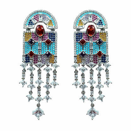 Palestro Milano Orecchini Base Silver - Rubino Violet Turquoise Vetrate di Cristallo