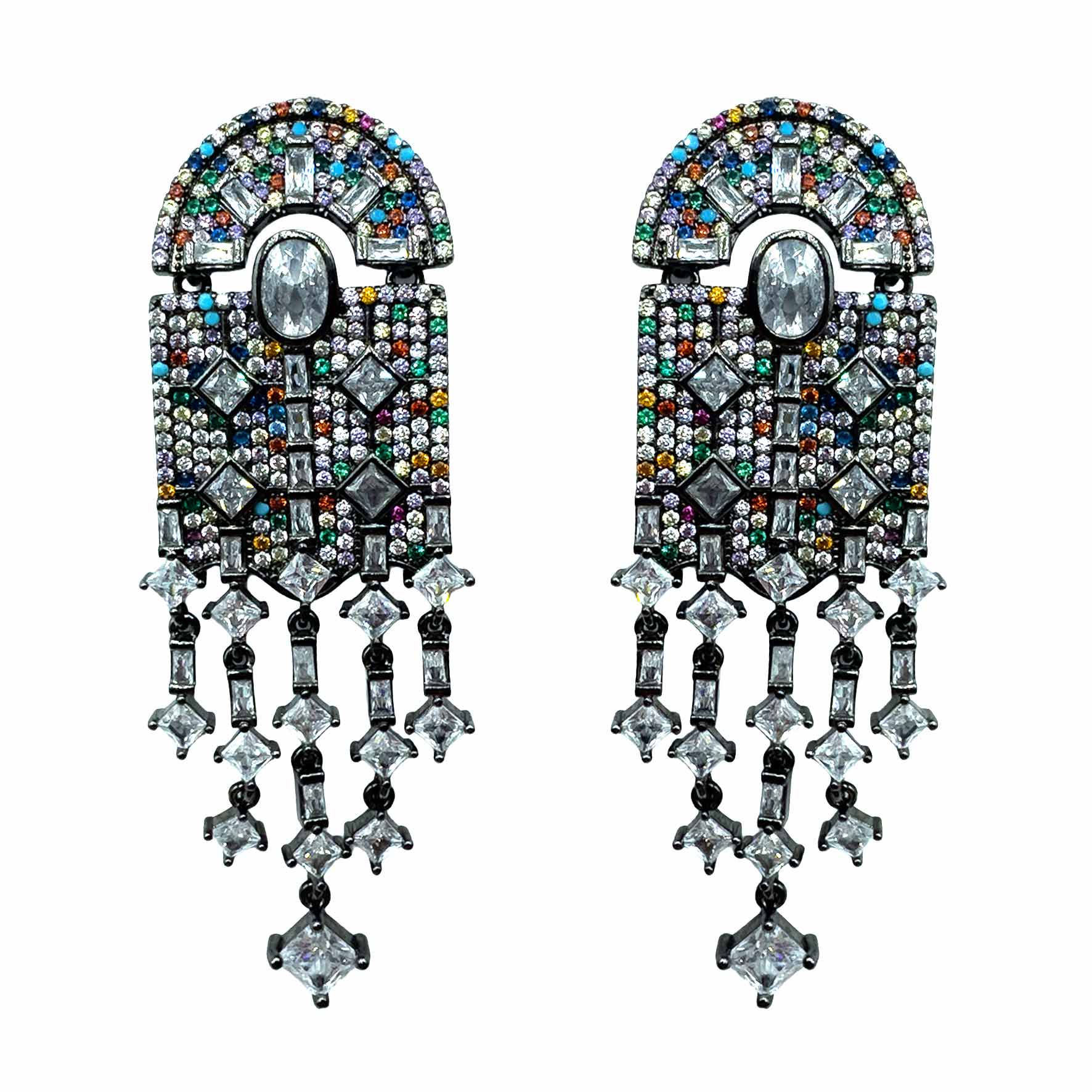 Palestro Milano Orecchini Base Silver Dark - Multicolor Vetrate di Cristallo