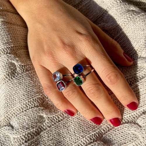 Palestro Milano Anelli Silver / Verde Smeraldo Quadratino